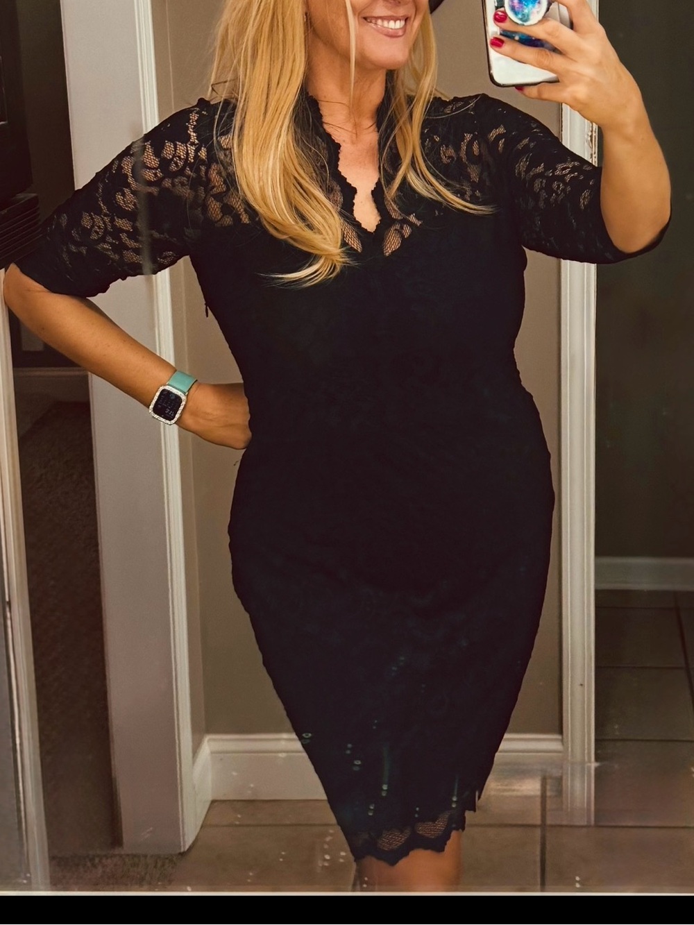 Karen Kane Black Lace Midi Sheath Dress